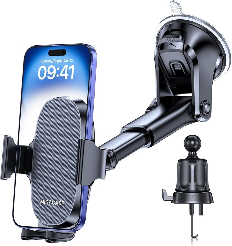 Miracase Phone Holders for Your Car, Universal Car Phone Holder Mount for Car Dashboard Air Vent Windshield, Hands Free Cell Phonen Car Mount Compatible with iPhone Android and All Smartphones - Image 1